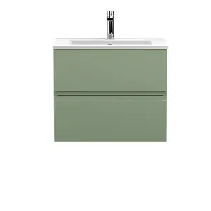 Urban 605mm Wall Hung Single Vanity Unit Satin Green