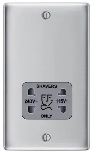 BG Double Raised slim Screwed Shaver socket Matt Steel effect