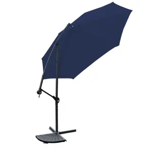 SunDaze 3M Blue Cantilever Garden Banana Parasol with Adjustable Crank Patio Shade