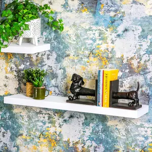 Harbour Housewares - Modern Floating Wall Shelves (Set of 2) White / 4cm H x 80cm W x 23.5cm D