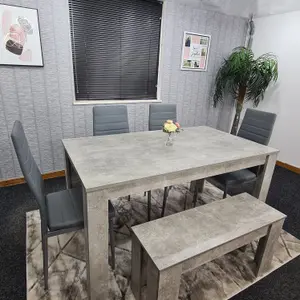 Grey Dining Table with 4 Chairs and 1 Bench Kitchen Dining Set of 6