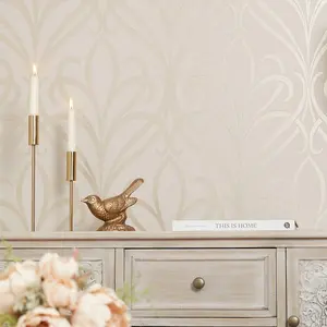 Camden Damask Wallpaper In Cream And Gold