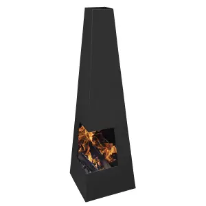 Dellonda Chiminea, Wood Burner, Heater for Outdoors W45cm x H150cm - Black Steel