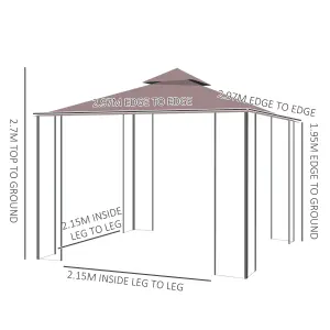 Outsunny 3 x 3(m) Patio Gazebo Canopy Garden Pavilion with 2 Tier Roof, Coffee