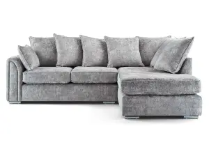 Chiswick Right Hand Facing Corner Sofa with Footstool Silver