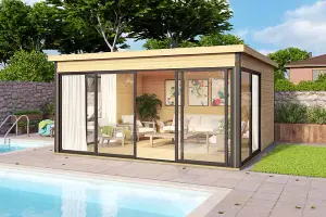 Domeo 5 + Domeo 5 Al pack ISO-Log Cabin, Wooden Garden Room, Timber Summerhouse, Home Office - L437.6 x W437.6 x H239.4 cm