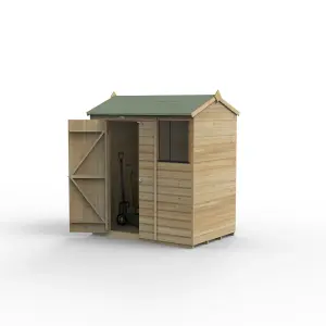 Forest Garden Beckwood 6x4 ft Reverse apex Natural timber Wooden Shed with floor & 1 window (Base included)