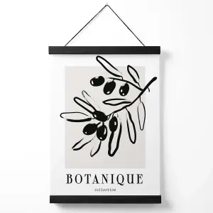 Grey and Black Olive Boho Sketch Floral Medium Poster with Black Hanger