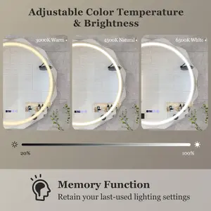 Costway 76CM Defog Bathroom Mirror Wall Mounted Shatterproof LED Lighted Mirror