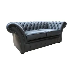 Chesterfield 2 Seater Shelly Steel Grey Leather Sofa Settee In Balmoral Style