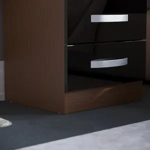 Arkadij 3 Drawer Fronts Bedside Table Black/Walnut