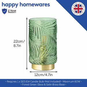 Modern Palm Tree Emerald Forest Green Glass Table Lamp with Satin Brass Base