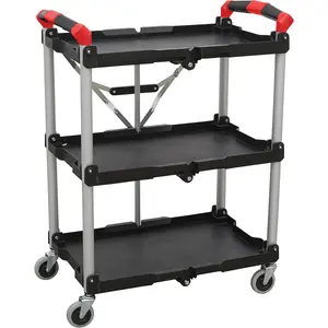 Versatile 3 Level Folding Workshop Trolley with High Capacity and Easy Storage