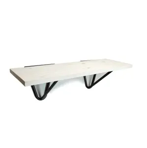 Solid Pine Rustical Shelf White Black Hairpin Bracket Style 20x90cm