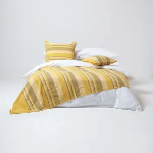 Homescapes Cotton Morocco Striped Yellow Throw, 225 x 255 cm