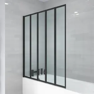 Nes Home 1200 x 1400 mm 5 Fold Door Bath Shower Screen Black Frame