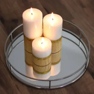 Pillar Candle Set of 3 Unscented Two Tone White & Gold Candles by Laeto Ageless Aromatherapy - FREE DELIVERY INCLUDED