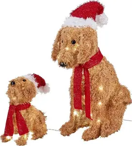 Multicolour Dog & Puppy Led Electrical Christmas Decoration Set Of 2