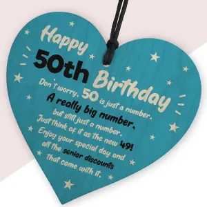 Red Ocean Novelty 50th Birthday Gifts For Him Her Wooden Heart Funny 50th Birthday Gift For Mum Dad Nan Grandad Friend