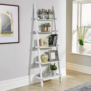 Ira 5-Tier Ladder Shelf Bookcase Unit White