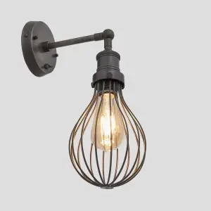 Industville Brooklyn Balloon Cage Wall Light, 6 Inch, Pewter, Pewter Holder