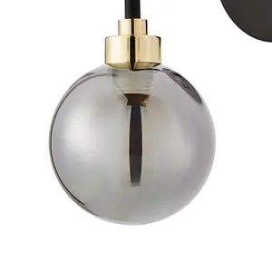 First Choice Lighting Matt Black and Smoked Glass Wall Light