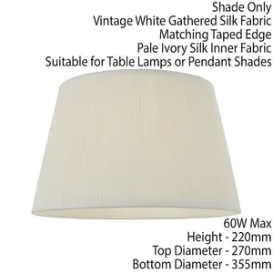 14" Elegant Round Tapered Drum Lamp Shade Off White Gathered Pleated Silk Cover