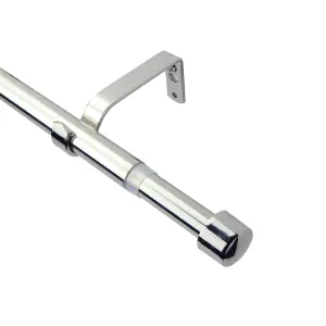 GoodHome Olympe Grey Chrome effect Extendable Cap Single curtain pole set, (L)1200mm-2100mm (Dia)28mm