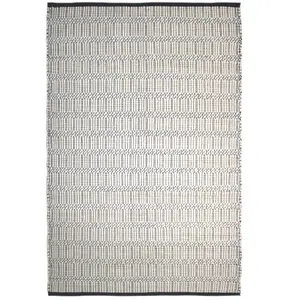 Manzi White & black Striped Medium Rug, (L)170cm x (W)120cm