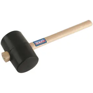 Durable 2.5lb Black Rubber Mallet with Wooden Handle - Versatile General Purpose Hammer