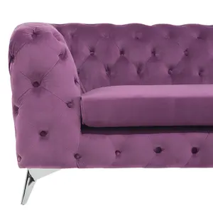 3 Seater Velvet Fabric Sofa Purple SOTRA