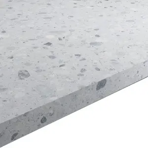 GoodHome 22mm Algiata Matt Grey Terrazzo effect Chipboard & laminate Square edge Kitchen Worktop, (L)3000mm