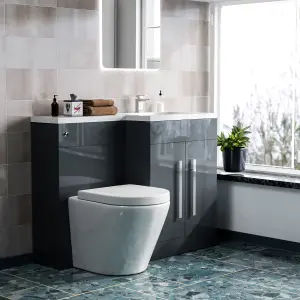 Nes Home 1100mm RH Freestanding Grey Vanity with BTW Rimless Toilet, WC & Basin