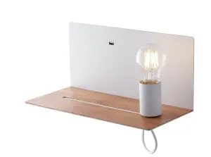 Luminosa Flash Reading Usb Wall Lamp Shelf, White, Wood, E27