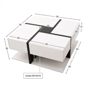 Coffee Table, Table with 4 Drawers, color Matching and Line Design, Storage Space at the Bottom.