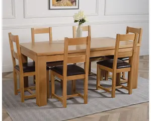 Dakota 182 x 92 cm Chunky Oak Large Dining Table and 6 Chairs Dining Set with Lincoln Chairs