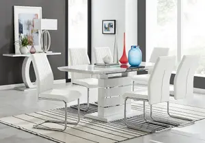 Renato 120cm High Gloss Extending Dining Table and 6 White Lorenzo Chairs