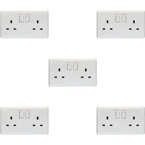 5 PACK 2 Gang Single Pole 13A Switched UK Plug Socket WHITE Double Power Outlet