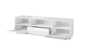 Elegant White Helio 40 TV Cabinet, Spacious Storage for 60" TVs, 2 Drop-Down Doors, Drawer & Open Shelf, H500mm W1800mm D480mm