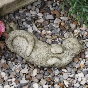 Laying Cat Stone Statue Outdoor Garden Ornament British Made Kitten Sculpture