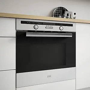 Cooke & Lewis CLPYSTa Built-in Single Pyrolytic Oven - Brushed black & grey stainless steel effect