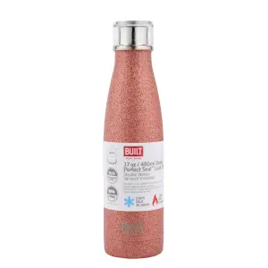 BUILT 500ml Double Walled Stainless Steel Water Bottle Rose Gold Glitter