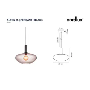 Nordlux Alton 35 Indoor Living Dining Glass Pendant Ceiling Light in Black (Diam) 35cm