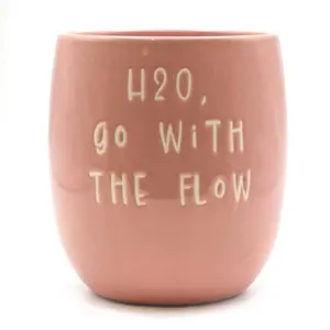 Set of 3 Pink Slogan Ceramic Planters with Tray