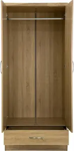 Nevada Mirrored Wardrobe 2 Door 1 Drawer Wardrobe Sonoma Oak Effect