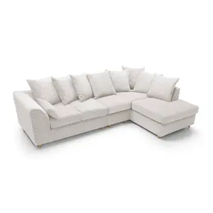 Jumbo Large White Cord Right Facing Corner Sofa for Living Room with Thick Luxury Deep Filled Cushioning