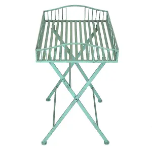 Charles Bentley Wrought Decorative Iron Garden Side Table - Sage Green