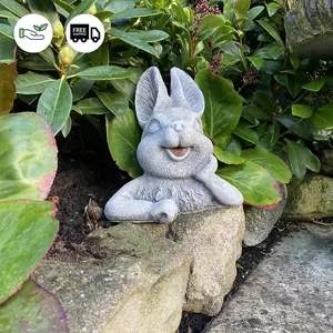 Cute Half Bunny stone garden ornament