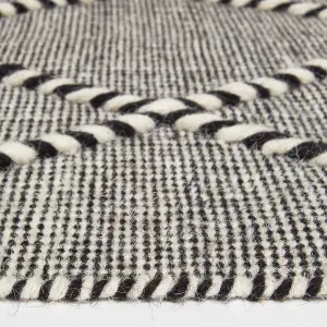 Homescapes Edessa Black & White Kilim Wool Rug 120 x 170 cm