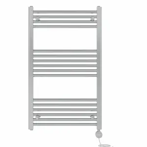 Right Radiators Prefilled Thermostatic Electric Heated Towel Rail Straight Ladder Warmer Rads - Chrome 1000x600 mm